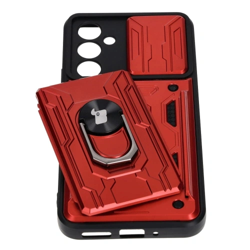 Etui Bizon Case Camshield Card Slot Ring do Samsung Galaxy A54 5G czerwone