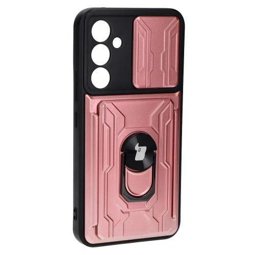 Etui Bizon Case Camshield Card Slot Ring do Samsung Galaxy A54 5G jasnoróżowe