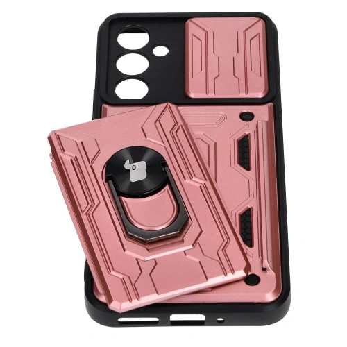 Etui Bizon Case Camshield Card Slot Ring do Samsung Galaxy A54 5G jasnoróżowe