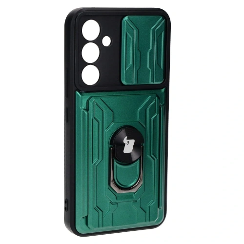 Etui Bizon Case Camshield Card Slot Ring do Samsung Galaxy A54 5G zielone