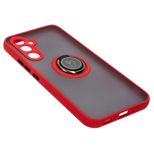 Etui z uchwytem na palec Bizon Case Hybrid Ring do Samsung Galaxy A54 5G przydymione z czerwoną ramką