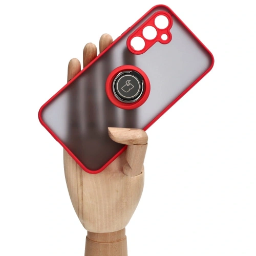 Etui z uchwytem na palec Bizon Case Hybrid Ring do Samsung Galaxy A54 5G przydymione z czerwoną ramką