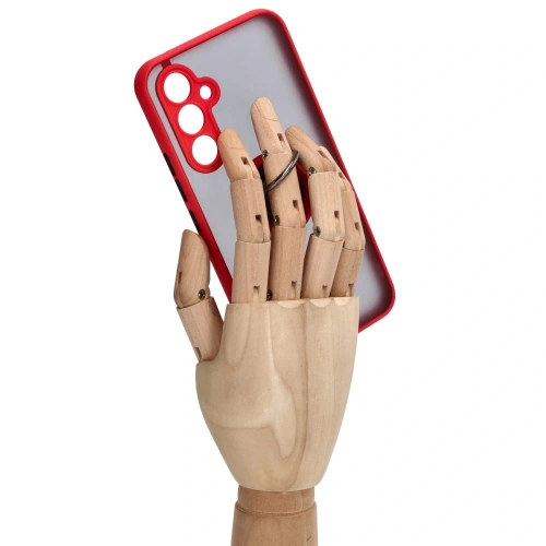 Etui z uchwytem na palec Bizon Case Hybrid Ring do Samsung Galaxy A54 5G przydymione z czerwoną ramką