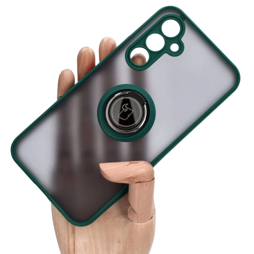 Etui z uchwytem na palec Bizon Case Hybrid Ring do Samsung Galaxy A54 5G przydymione z ciemnozieloną ramką