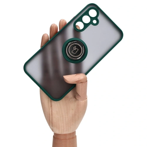 Etui z uchwytem na palec Bizon Case Hybrid Ring do Samsung Galaxy A54 5G przydymione z ciemnozieloną ramką