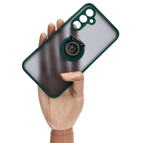 Etui z uchwytem na palec Bizon Case Hybrid Ring do Samsung Galaxy A54 5G przydymione z ciemnozieloną ramką