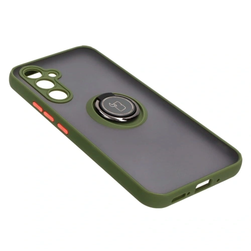 Etui z uchwytem na palec Bizon Case Hybrid Ring do Samsung Galaxy A54 5G przydymione z zieloną ramką