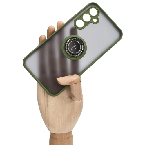 Etui z uchwytem na palec Bizon Case Hybrid Ring do Samsung Galaxy A54 5G przydymione z zieloną ramką