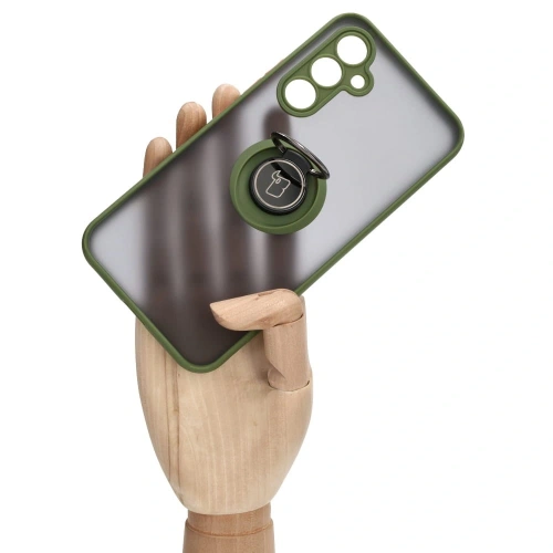 Etui z uchwytem na palec Bizon Case Hybrid Ring do Samsung Galaxy A54 5G przydymione z zieloną ramką