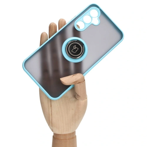 Etui z uchwytem na palec Bizon Case Hybrid Ring do Samsung Galaxy A54 5G przydymione z jasnoniebieską ramką
