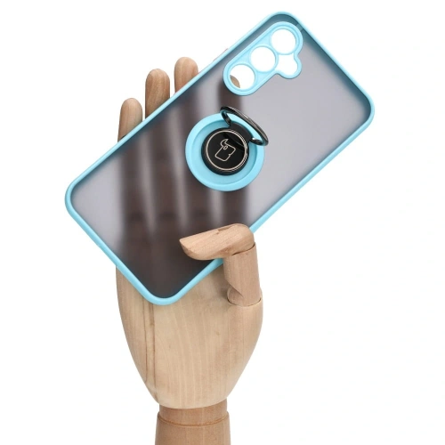 Etui z uchwytem na palec Bizon Case Hybrid Ring do Samsung Galaxy A54 5G przydymione z jasnoniebieską ramką