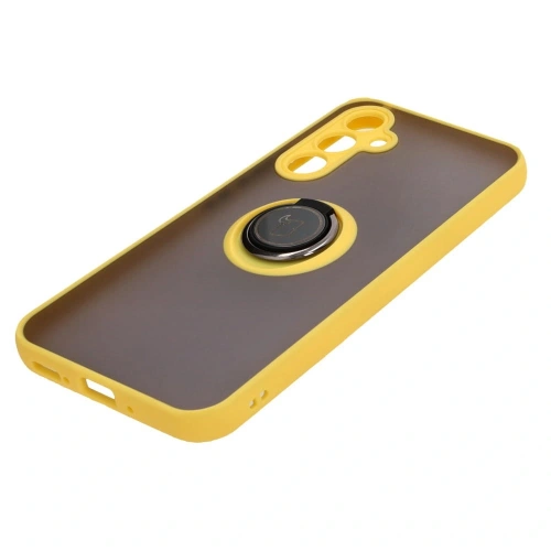 Etui z uchwytem na palec Bizon Case Hybrid Ring do Samsung Galaxy A54 5G przydymione z żółtą ramką