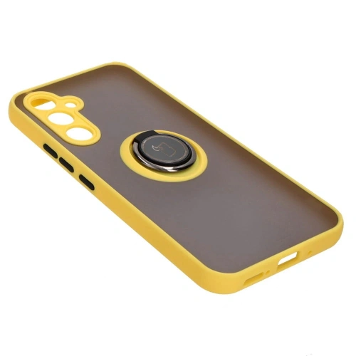 Etui z uchwytem na palec Bizon Case Hybrid Ring do Samsung Galaxy A54 5G przydymione z żółtą ramką