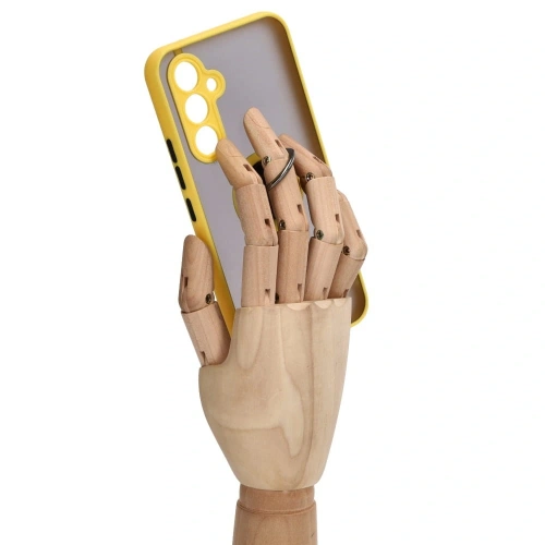 Etui z uchwytem na palec Bizon Case Hybrid Ring do Samsung Galaxy A54 5G przydymione z żółtą ramką