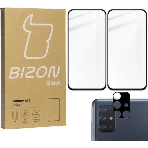 2x szkło hartowane Bizon Glass Edge + ochrona na obiektyw Samsung Galaxy A71 czarne