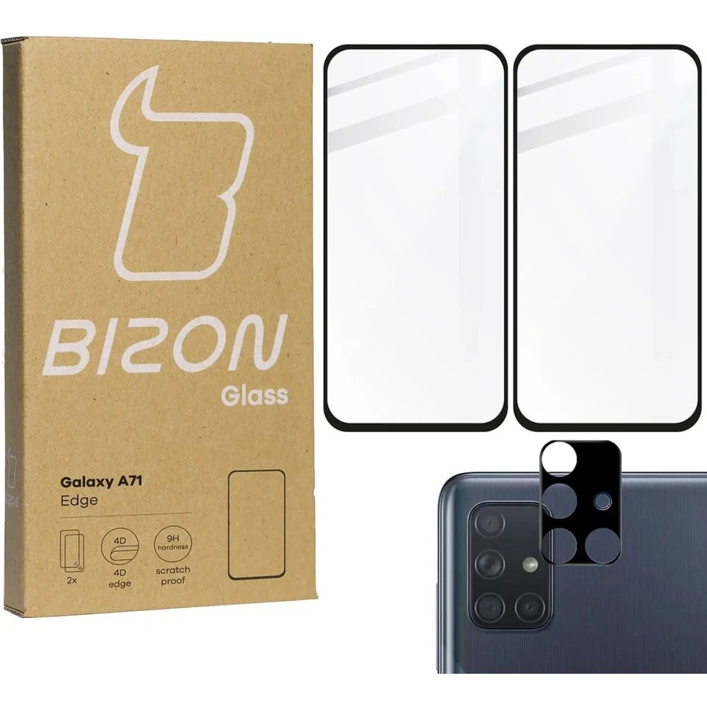 Hurtownia GSM - 2x szkło hartowane Bizon Glass Edge + ochrona na obiektyw Samsung Galaxy A71 czarne - BIZ7556 - {ean13} - Hurt