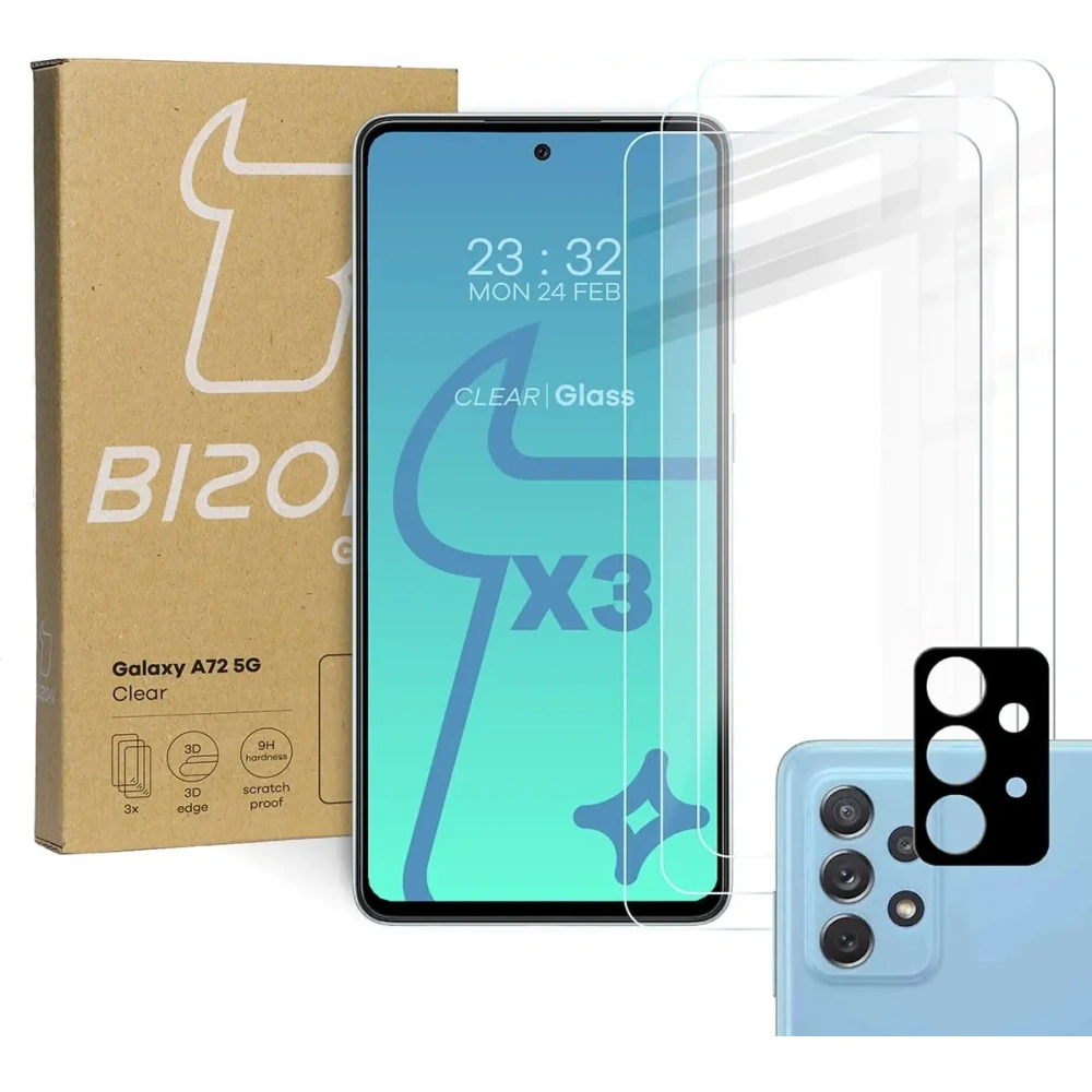 Hurtownia GSM - Szkło hartowane Bizon Glass Clear - 3 szt. + obiektyw, Galaxy A72 5G - BIZ7560 - {ean13} - Hurt