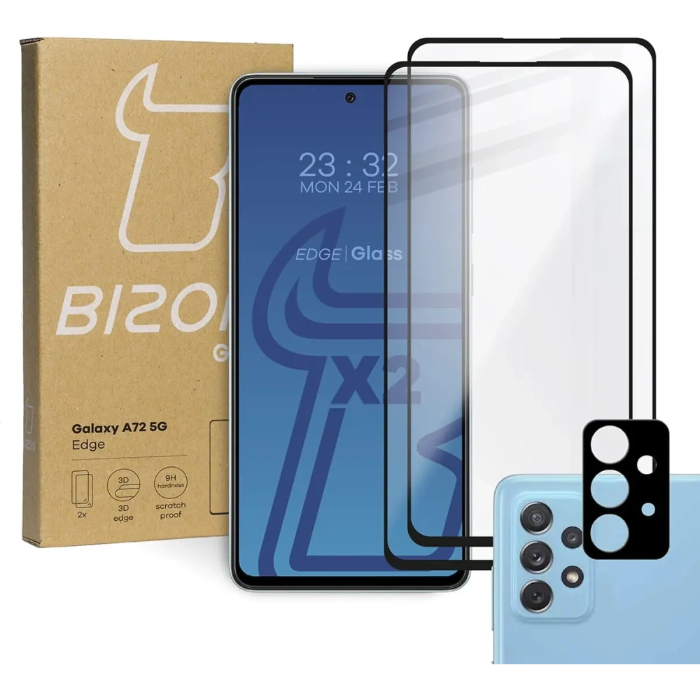 Wholesale Bizon Glass Edge 2x tempered glass + lens protection Samsung Galaxy A72 5G black - BIZ7561 - {ean13} - Hurt