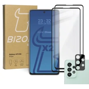 Hurtownia GSM - Tvrzené sklo Bizon Glass Edge - [2 PACK] + ochrana na objektiv Samsung Galaxy A73 černé - BIZ1258 - {ean13} - Hurt
