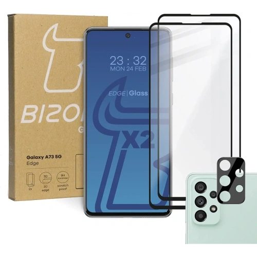 Szkło hartowane Bizon Glass Edge - [2 PACK] + ochrona na obiektyw Samsung Galaxy A73 czarne