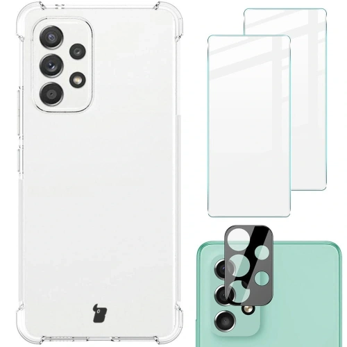 Etui + 2x szkło na ekran + obiektyw Bizon Case Clear Pack do Samsung Galaxy A73 5G przezroczyste