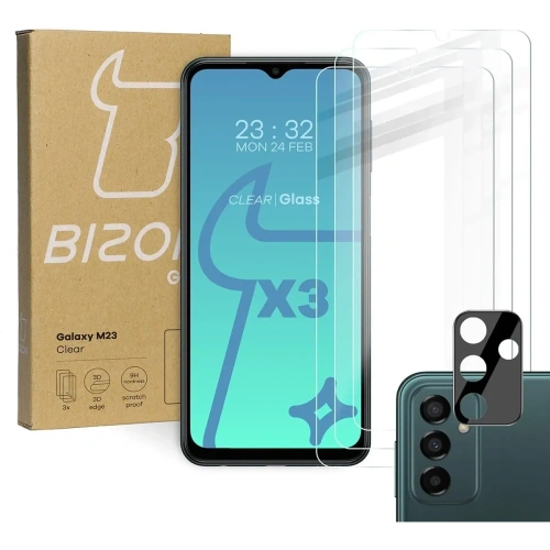 3x szkło hartowane Bizon Glass Clear + szkło na obiektyw Samsung Galaxy M13 / M23 5G