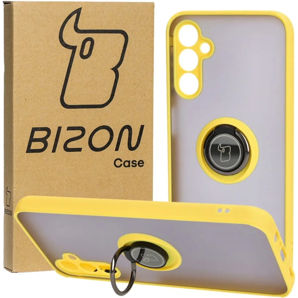 Wholesale Bizon Case Hybrid Ring Samsung Galaxy M14 5G smoky with a yellow frame - BIZ1278 - {ean13} - Hurt