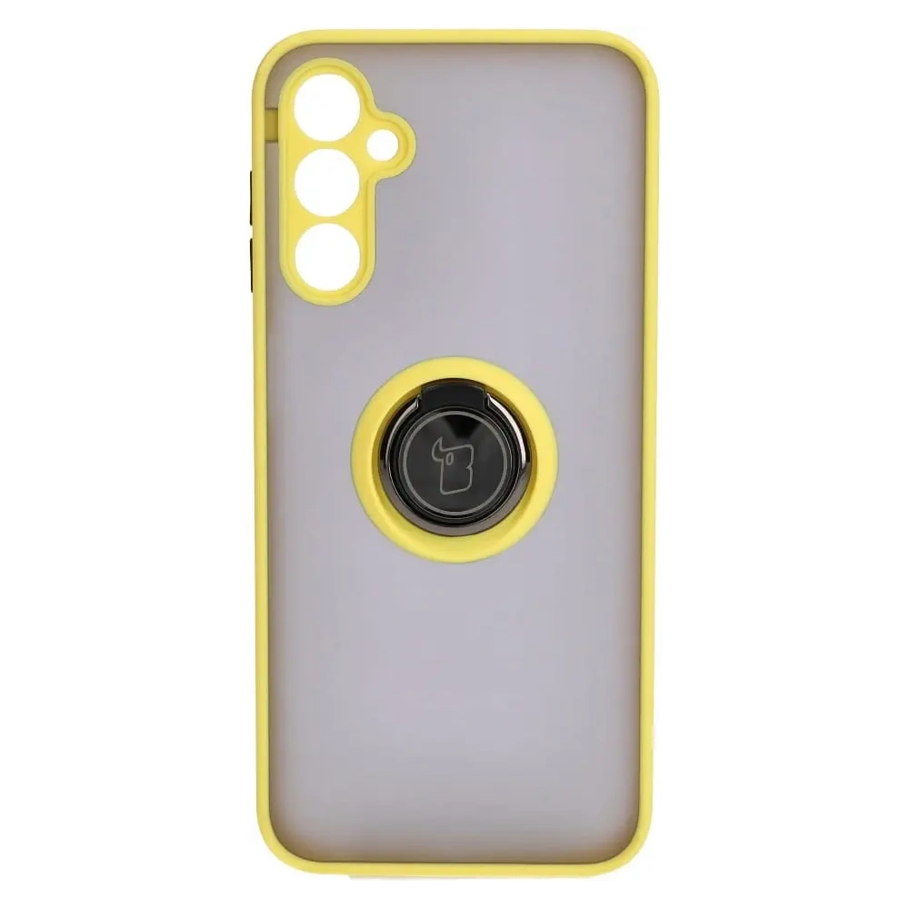 Hurtownia GSM - Etui z uchwytem na palec Bizon Case Hybrid Ring do Samsung Galaxy M14 5G przydymione z żółtą ramką - BIZ1278 - {ean13} - Hurt