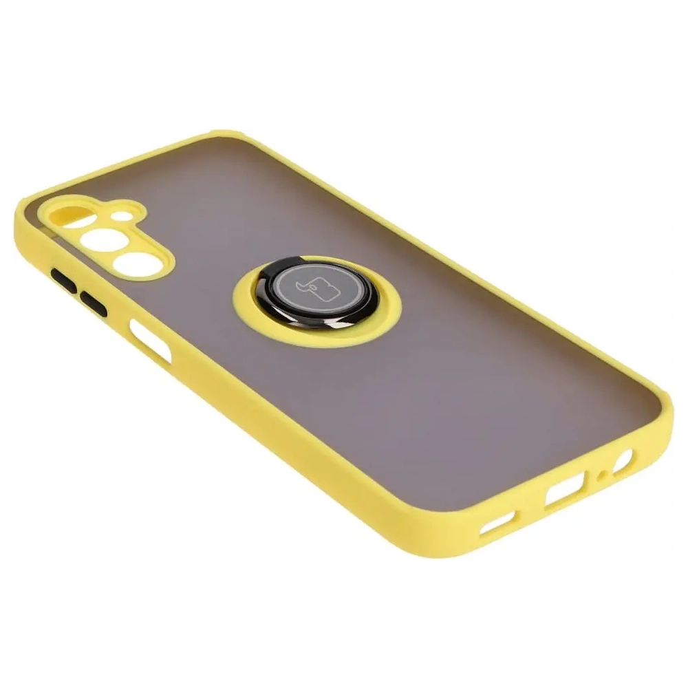 Hurtownia GSM - Etui z uchwytem na palec Bizon Case Hybrid Ring do Samsung Galaxy M14 5G przydymione z żółtą ramką - BIZ1278 - {ean13} - Hurt