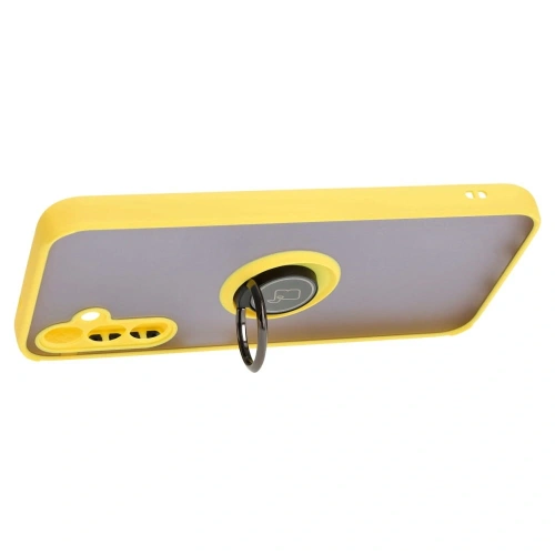 Etui z uchwytem na palec Bizon Case Hybrid Ring do Samsung Galaxy M14 5G przydymione z żółtą ramką