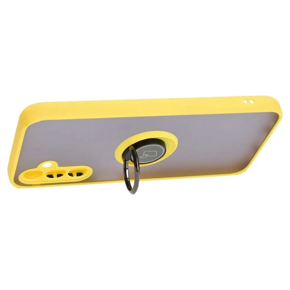 Hurtownia GSM - Etui z uchwytem na palec Bizon Case Hybrid Ring do Samsung Galaxy M14 5G przydymione z żółtą ramką - BIZ1278 - {ean13} - Hurt