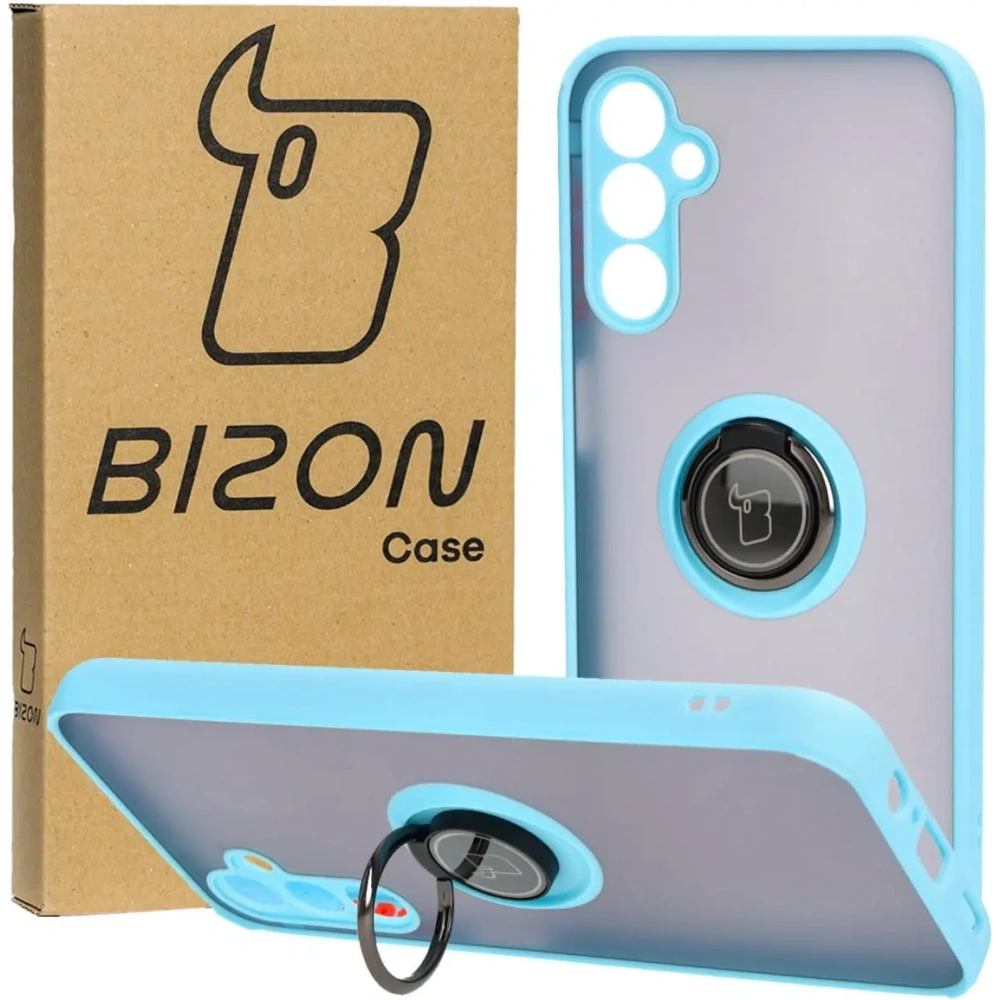 Hurtownia GSM - Etui z uchwytem na palec Bizon Case Hybrid Ring do Samsung Galaxy M14 5G przydymione z jasnoniebieską ramką - BIZ1279 - {ean13} - Hurt