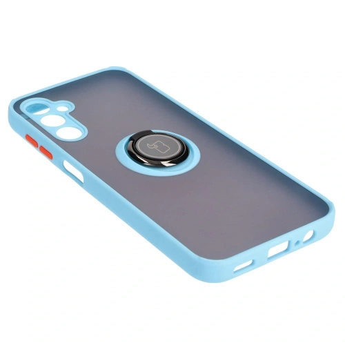 Etui z uchwytem na palec Bizon Case Hybrid Ring do Samsung Galaxy M14 5G przydymione z jasnoniebieską ramką