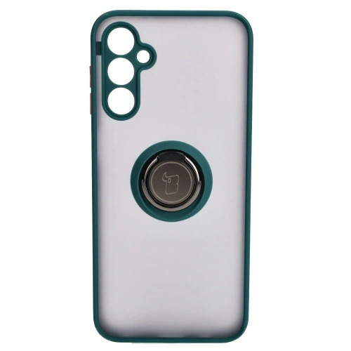 Etui z uchwytem na palec Bizon Case Hybrid Ring do Samsung Galaxy M14 5G przydymione z ciemnozieloną ramką