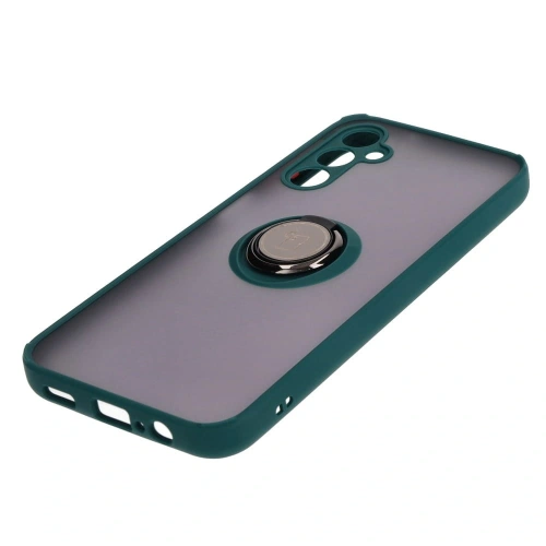 Etui z uchwytem na palec Bizon Case Hybrid Ring do Samsung Galaxy M14 5G przydymione z ciemnozieloną ramką