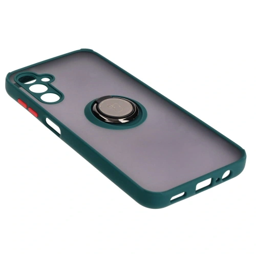 Etui z uchwytem na palec Bizon Case Hybrid Ring do Samsung Galaxy M14 5G przydymione z ciemnozieloną ramką