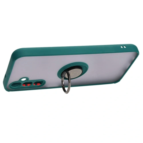 Etui z uchwytem na palec Bizon Case Hybrid Ring do Samsung Galaxy M14 5G przydymione z ciemnozieloną ramką