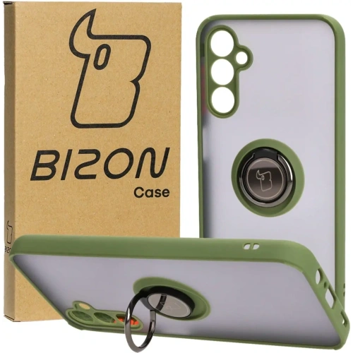 Etui z uchwytem na palec Bizon Case Hybrid Ring do Samsung Galaxy M14 5G przydymione z zieloną ramką