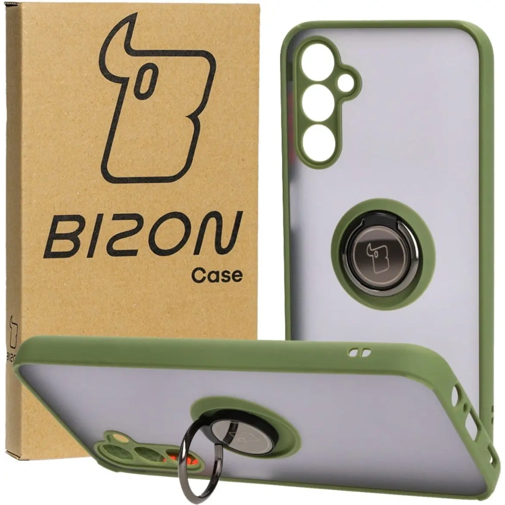 Hurtownia GSM - Etui s úchopem na prst Bizon Case Hybrid Ring pro Samsung Galaxy M14 5G kouřové se zeleným rámem - BIZ1282 - {ean13} - Hurt