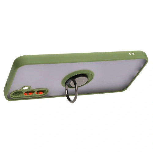 Etui z uchwytem na palec Bizon Case Hybrid Ring do Samsung Galaxy M14 5G przydymione z zieloną ramką