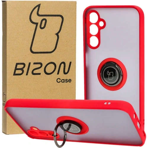 Etui z uchwytem na palec Bizon Case Hybrid Ring do Samsung Galaxy M14 5G przydymione z czerwoną ramką