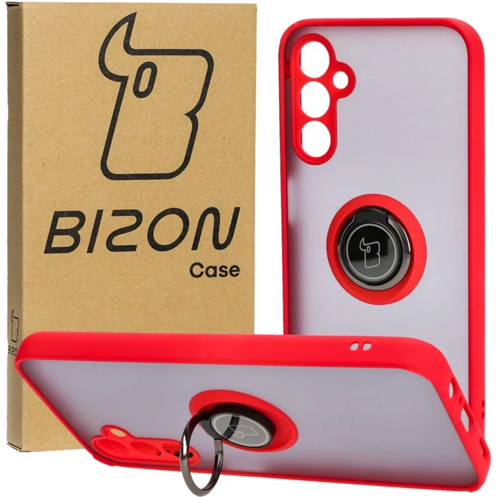 Hurtownia GSM - Etui s úchopem na prst Bizon Case Hybrid Ring pro Samsung Galaxy M14 5G kouřové s červeným rámem - BIZ1286 - {ean13} - Hurt