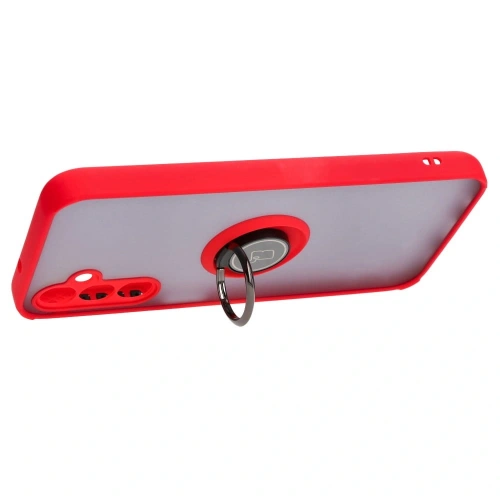 Etui z uchwytem na palec Bizon Case Hybrid Ring do Samsung Galaxy M14 5G przydymione z czerwoną ramką