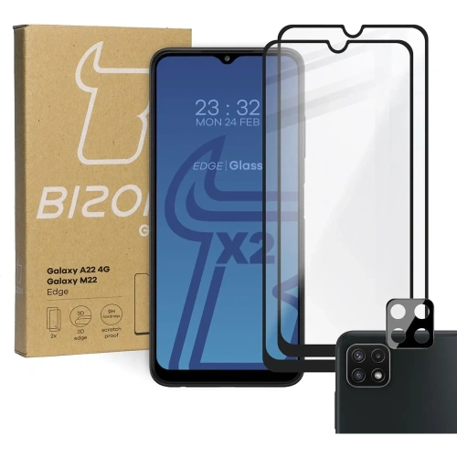 2x szkło hartowane Bizon Glass Edge + ochrona na obiektyw Samsung Galaxy A22 4G / M22