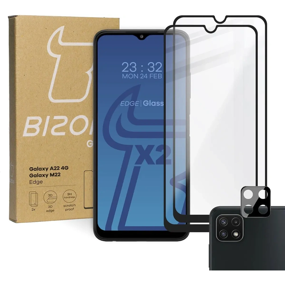 Hurtownia GSM - Szkło hartowane Bizon Glass Edge - 2 sztuki + ochrona na obiektyw, Galaxy A22 4G / M22 - BIZ7588 - {ean13} - Hurt