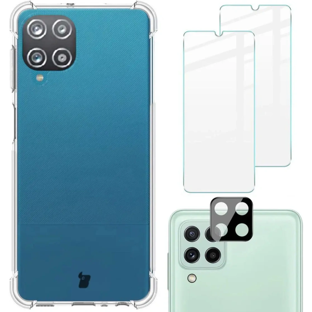 Hurtownia GSM - Etui + 2x szkło na ekran + szkło na obiektyw Bizon Case Clear Pack do Samsung Galaxy A22 4G / M22 przezroczyste - BIZ7591 - {ean13} - Hurt