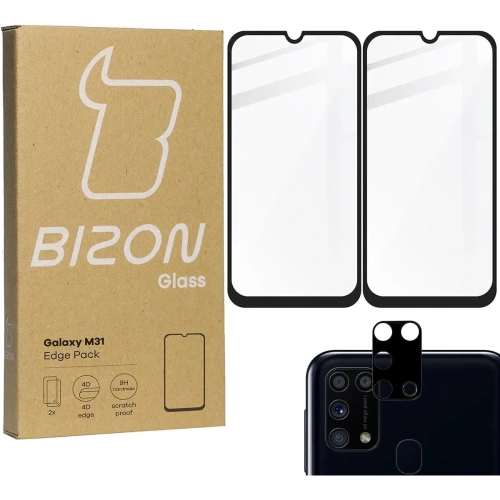 2x szkło hartowane Bizon Glass Edge + ochrona na obiektyw Samsung Galaxy M31 czarne