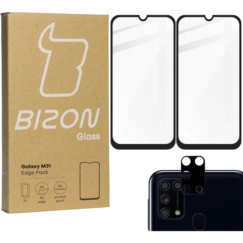 Wholesale Bizon Glass Edge 2x tempered glass + lens protection Samsung Galaxy M31 black - BIZ7594 - {ean13} - Hurt