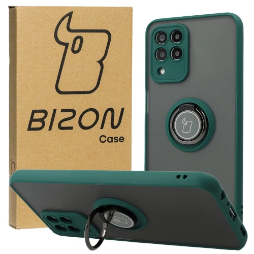 Etui z uchwytem na palec Bizon Case Hybrid Ring do Samsung Galaxy M33 5G przydymione z ciemnozieloną ramką