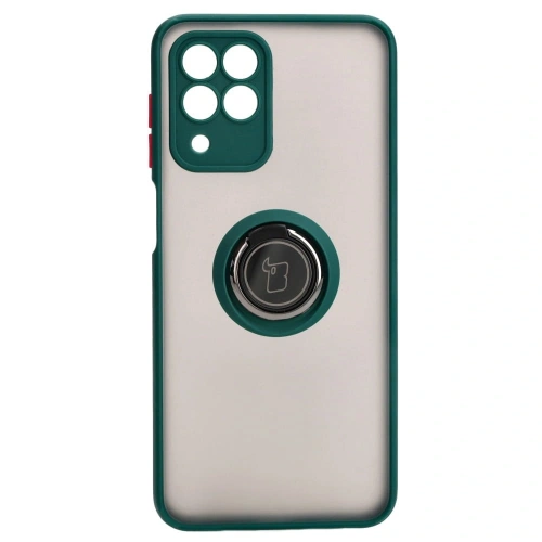 Etui z uchwytem na palec Bizon Case Hybrid Ring do Samsung Galaxy M33 5G przydymione z ciemnozieloną ramką